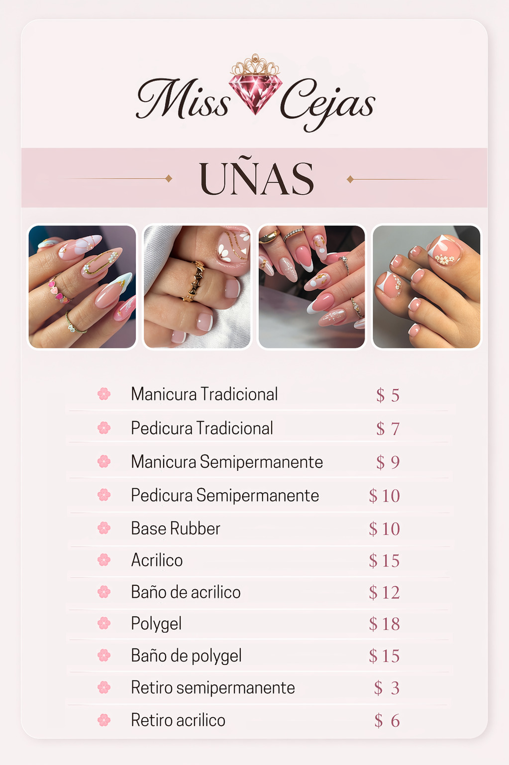 Lista de precios de uñas